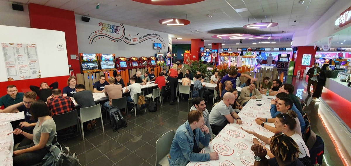 Whole-team dinner at a bowling alley